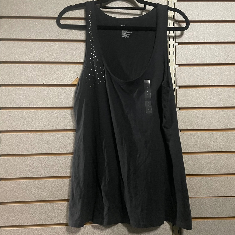 New Gap Womens Black‎ Tank Top Sz L Rhinestone Embellished Scoop Neck Casual